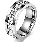 MMTTAO Men's Gear Fidget Anxiety Spinner Rings Wedding Bands for Men Women 8MM Titanium Two Gear Anxiety Stress Relief Spin Ring High Polish Wedding Engagement Band Comfort Fit Jewelry Gift Size 6-13