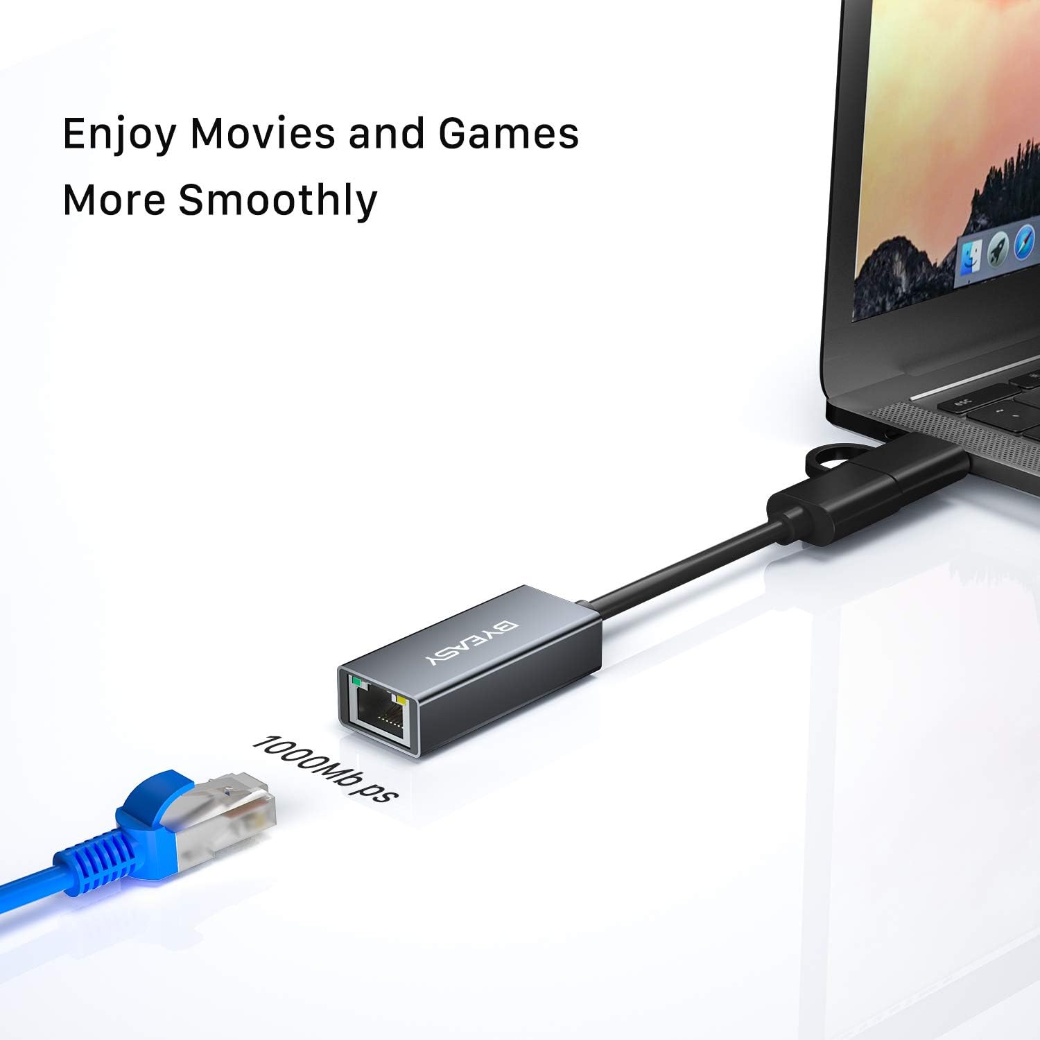 USB C to Ethernet Adapter Gigabit BYEASY Type C to RJ45 Wired Network USB 3.0 to 10/100/1000 Gigabit Ethernet Adapter for Macbook Macbook Pro/Air - Image 3