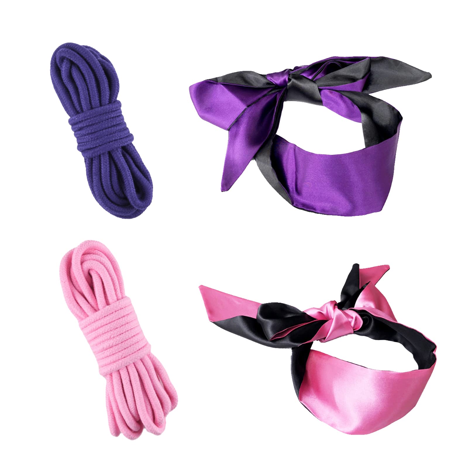Binding Ropes,2 Pcs Soft Cotton Rope 5m Length 8mm Thick Multipurpose Durable Long Rope +2 pcs Silk Satin Blindfold Eye mask for Sleeping Games(PINK PURPLE)