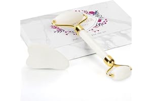 YLTNEUQER Jade Roller & Gua Sha Set - Facial Skin Care Set, Facial Beauty Tools, Natural Beauty Skin Care Tools, Face Roller Massager for Face, Neck, and Eye Treatment (White)