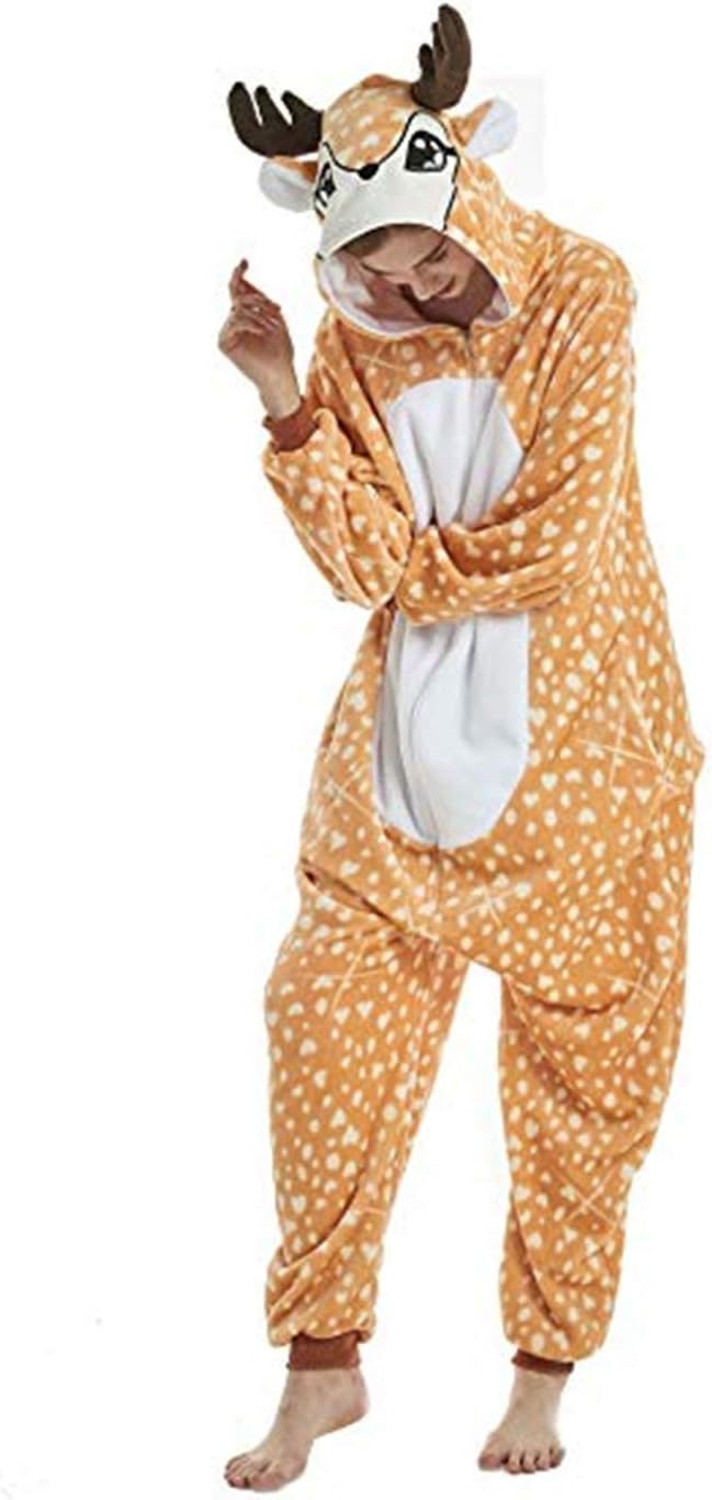 Deer Onesie Adult Kids Pajamas Onepiece Xmas Halloween Animal Cosplay Costume