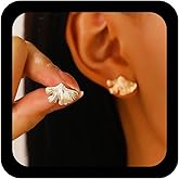 Andelaisi Boho Ginkgo Leaf Earrings Vintage Ginkgo Biloba Leaf Earrings Metal Textured Leaf Earrings Cute Leaf Stud Earrings for Women