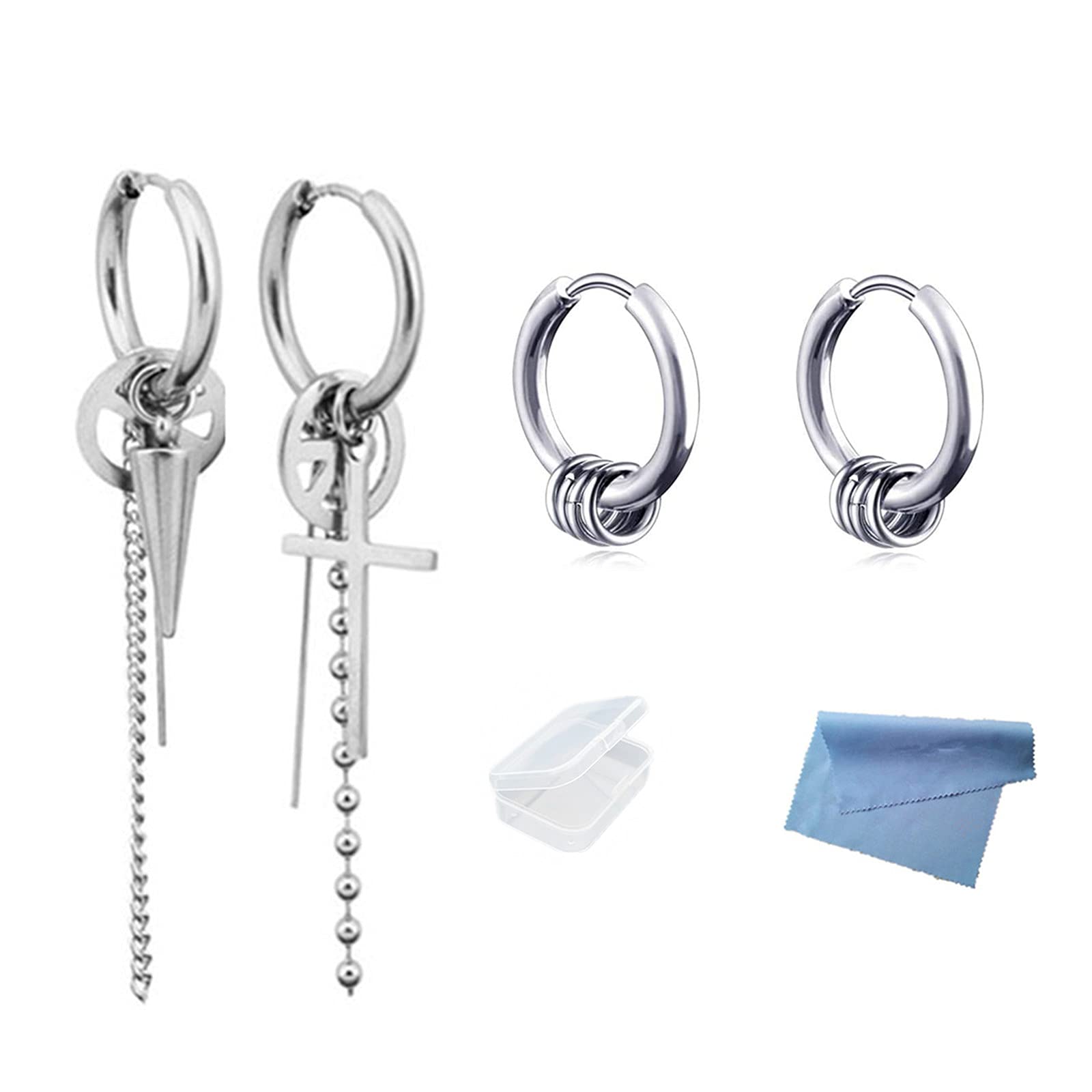 XHBTS Peace Cross Earrings Bangn Boys JI Silver Stud Clip Earrings for Women Men with Mini Cloth and Mini Box