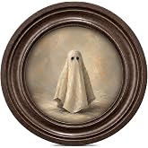 MOCHPEN Ghost Round Wall Art Decor, Cute Halloween Ghost Painting Artwork, Dark Academia Wall Decoration for Bedroom Living Room Entryway Gallery, 5.7x5.7 Inch