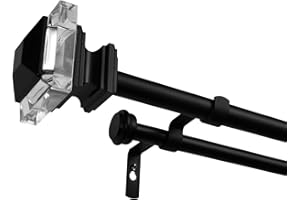 Exclusive Home Prism Double Curtain Rod and Finial Set, Matte Black, 36"-72"