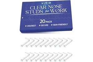 Vivid Works Clear Nose Studs for Work 20 Pack 18 Gauge - Clear Nose Rings 1mm | Invisible Flat Stud Plastic Piercing Retainer Cover for Surgery - Piercing Jewelry for Women and Men