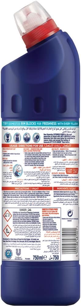 Domestos Original Thick Bleach disinfectant that eliminates 99.99% of bacteria and viruses* unstoppable strength 750 ml - Image 4