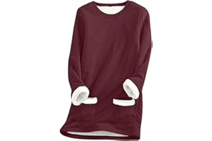 hlysgo Crewneck Sweatshirts Women Winter Warm Sherpa Lined Fleece Pullover Plain Long Sleeve Thermal Tunic Tops Loungewear