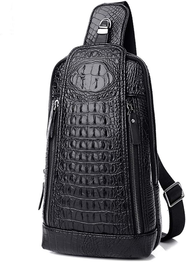 Men's Sing Bag,Leather Crocodile Pattern Cross Body Backpack Shoulder Bags Casual Chest Bag Travel Hiking Daypacks