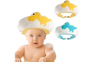 FUNUPUP 2 Pack Adjustable Toddler Hair Washing Bathing Cap Shield Baby Shower Visor Shampoo Cap Protect Baby Eyes (Dinosaur)