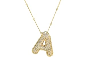 Qitian Shiny Cubic Zirconia Bubble Alphabet 26 A-Z,Puffy Name,Letter Necklace,Personalized Monogram Necklace,Balloon Initial Necklace Gifts for Women Girls 18K Gold Plated Jewelry.