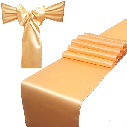Combo Pack 2 Satin Table Runners 12 X 108 Inch 10 Chair Sashes For Wedding Banquet Decoration Bright Silk And Smooth Fabric Party Decor Combo 2