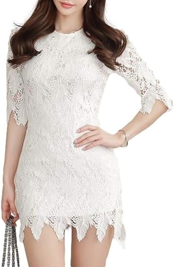 Amazon Co Jp アイラカリラ ノエミ レース ミニ ワンピース Uネック 総レース タイト 七分袖 フリンジ パーティー クラブ ドレス レディース 服 ファッション小物