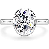 Raivari Moissanite Bezel Set Engagement Rings 3CT Round/Cushion/Heart/Oval Cut D Color VVS1 S925 Sterling Silver Wedding Promise Rings for Women with Certificate Elegant Gift Packed