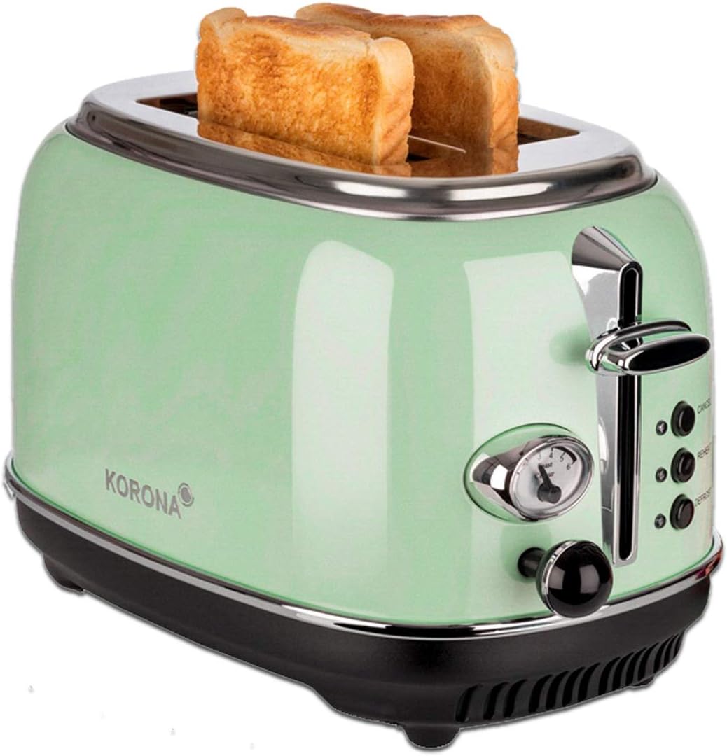 Korona 21665 Toaster, 2 Scheiben, Mint, Röstgrad-Anzeige, auftauen, rösten, aufwärmen, 810 Watt, Brötchen-Aufsatz, Krümel-Schublade, Brotscheiben-Zentrierung