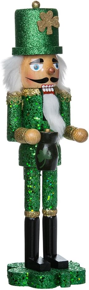 Nutcrackers - Kurt Adler 15-Inch Wooden Irish Nutcracker on Shamrock Base,Green