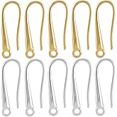 SUNNYCLUE 1 Box 40Pcs French Earring Hooks Earring Wires Gold Silver Fishhooks Teardrop Ear Hoops Metal Brass Fish Hook Ear Wires for Jewelry Making Accessories DIY Crafts Women Adults Supplies