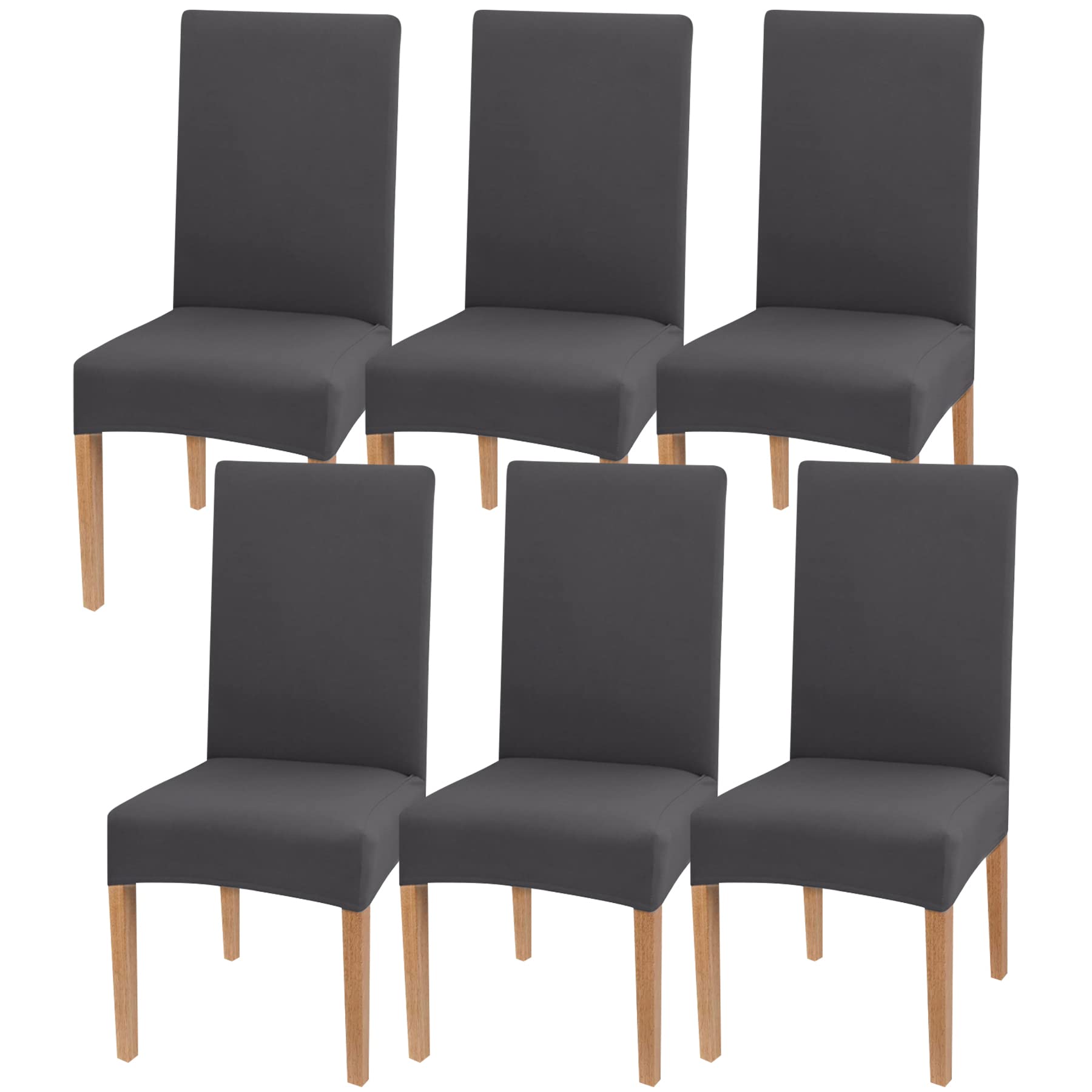 Newthinking Stretch Chair Covers for Dining Room, High Back Dining Chair Covers, Removable and Washable Full Wrap Elastic Chair Cover for Hotel, Wedding, Kitchen, Dining Room (Dark grey, 6 Pack)