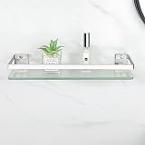 SAYAYO Tempered Glass Wall Shelf 38cm with SUS304 Rail Brushed Finish view 3