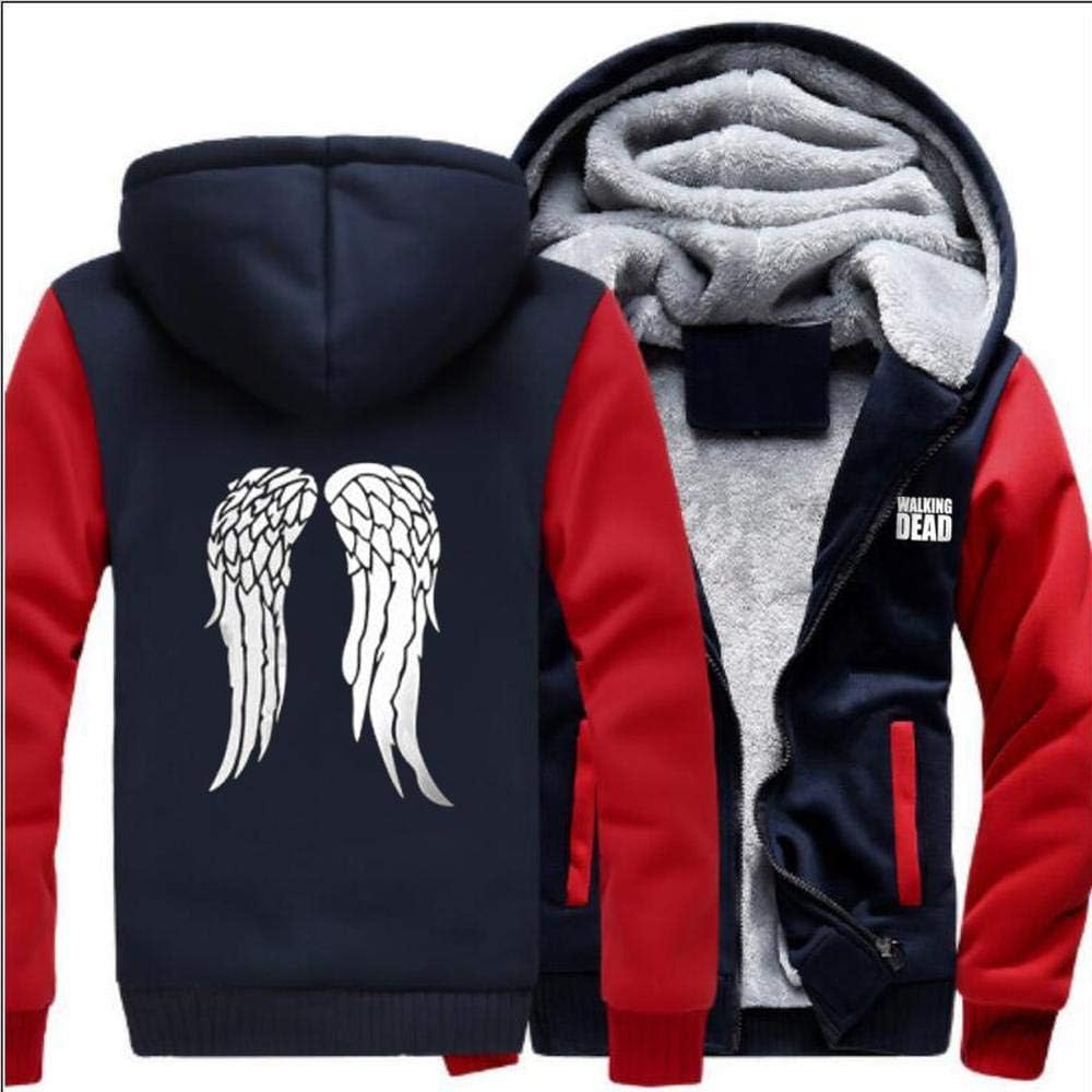 Men's Hoodie Jacket Sweater - The Walking Dead Wings Print Casual Winter Zip Hooded Sweater Stitching Long Sleeve Warm Sweatshirt Coat -Teen Gift Red-M