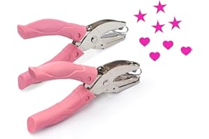 KRASTMON 2 Pieces Handhold Hole Paper Punch, Heart and Star Shape Hole Punch for Paper and Crafts, 1/4 inch Puncher with Pink Soft Thick Silicone Cover