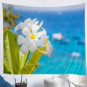 Erosebridal Lily Tapestry Blooming Flower Bedding Throw Blanket Medium 59x59 for Kids Girls Teens Women Branches Leaf Tapestries Garden Plants Blue Wall Art Hypoallergenic Room Décor