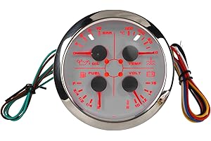 Multifunction 4in1 Gauge for Realtime Monitoring in Car RV Boat Motorcycle (White °C/BAR),Dashboard