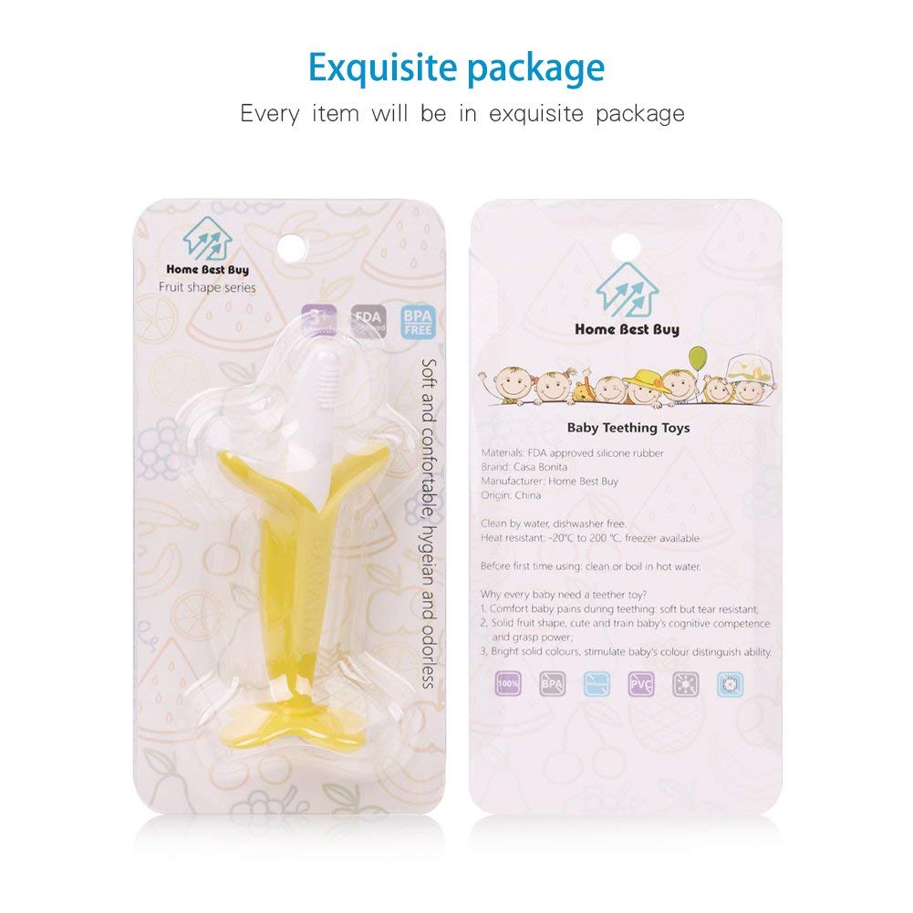 Home Best Buy Baby Toothbrush Banana Teether Teething Toys Chewable Silicone Teethers with Standing Base BPA-Free FDA Approved