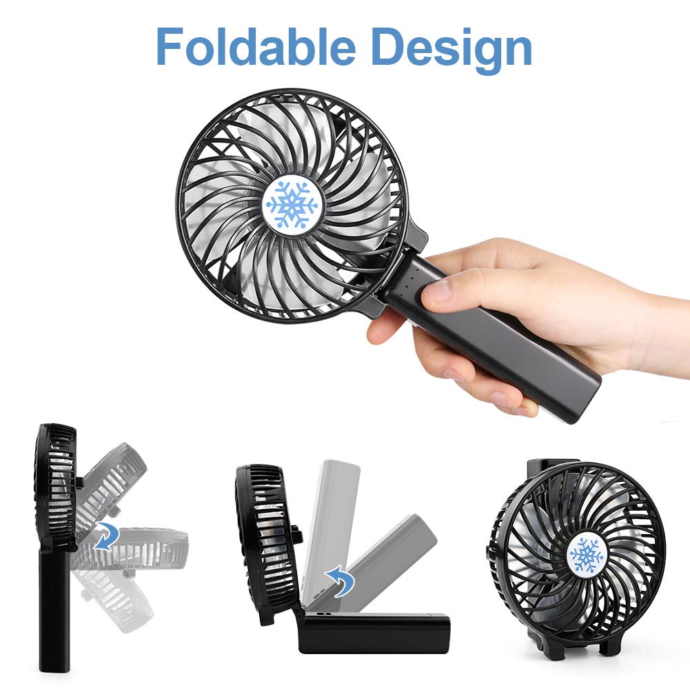 SENWOW Portable Handheld Fans, Mini Electric Fan USB Desk Fan Rechargeable Battery Powered Fan with Night Light for Home, Office, Camping and Travel (Black)