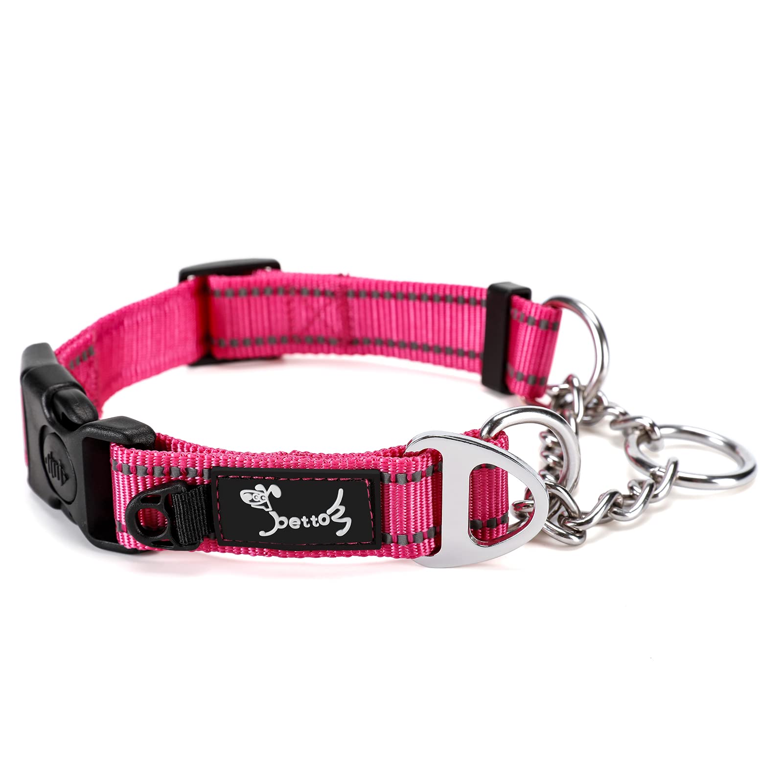 PETTOM Half Choke Dog Collar Pink, Reflective Martingale Dog Choke Collar, Adjustable Dog Training Collar with ID Ring and Safety Buckle Small Dog Collar (S: 37.5-43 CM, Pink)