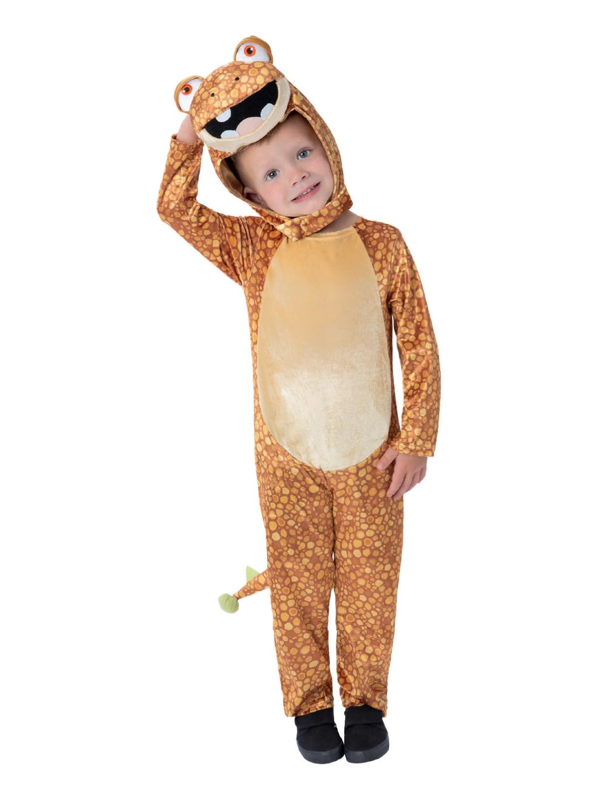 Smiffys Gigantosaurus Deluxe Mazu Costume for Kids, All-in-One and Character Hood in Brown, Officially Licensed, Padded 3D Tail with Scales, Perfect for Group Outfits and Playful Fancy Dress