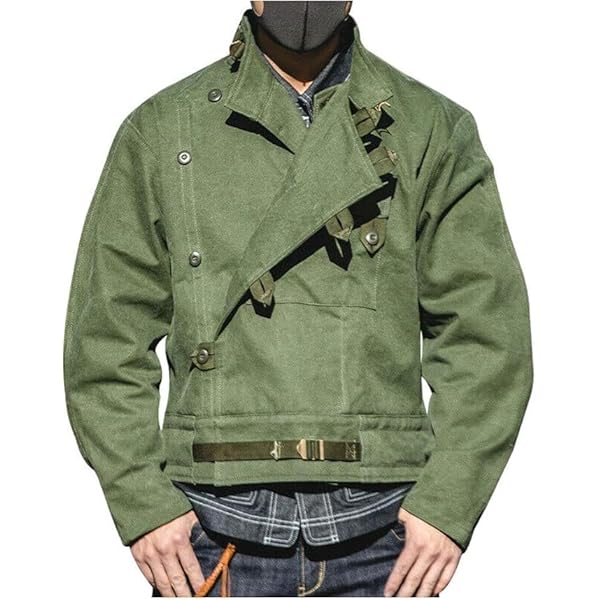 Mens Vintage Swedish Army Coat - Rider Motorcycle Green Cotton