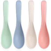 4 Pcs Asian Soup Spoons, 5.9 Inch Wheat Straw Spoons | Easy to Clean Microwave Dishwasher Safe Meal Spoon