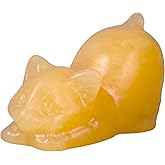 2 Inch Yellow Calcite Cat Crystal Figurines, Cute Kitten Statues for Kitten Lovers and Collectibles, Cat Decor Fingurines for Home Desk Office, Carved Healing Crystal Reiki Animal Gifts for Women