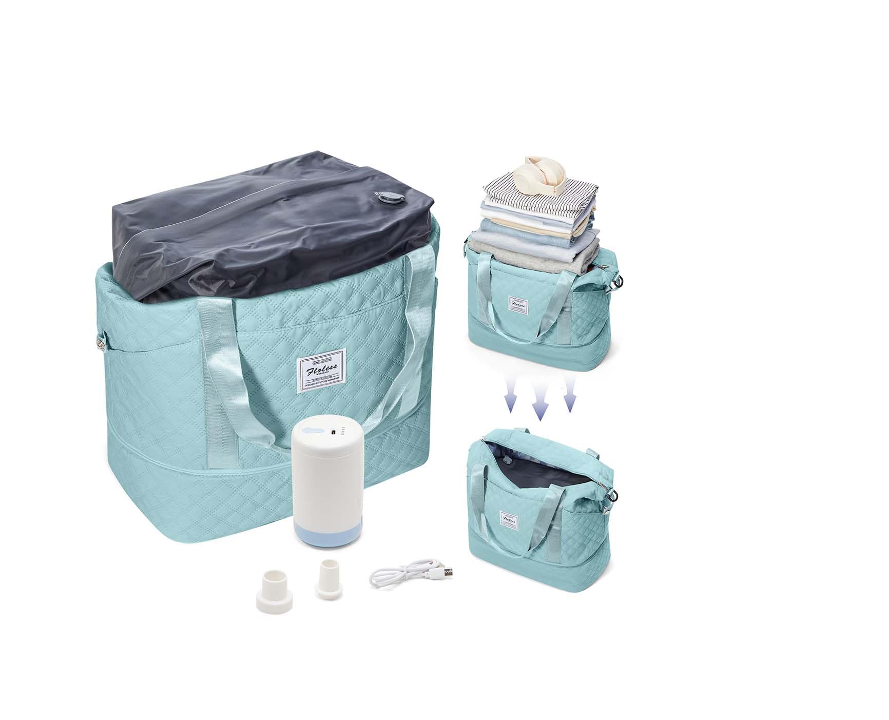 Photo 1 of ****ONLY AIR PUMP****Vacuum Travel Duffel Bags for Women with Air Pump 18x14x8 inches Space Saver Vacuum Storage Compression Backpack Expandable Weekender Carry On Bag Duffle Gym Tote Travel Essentials Bag LightBlue