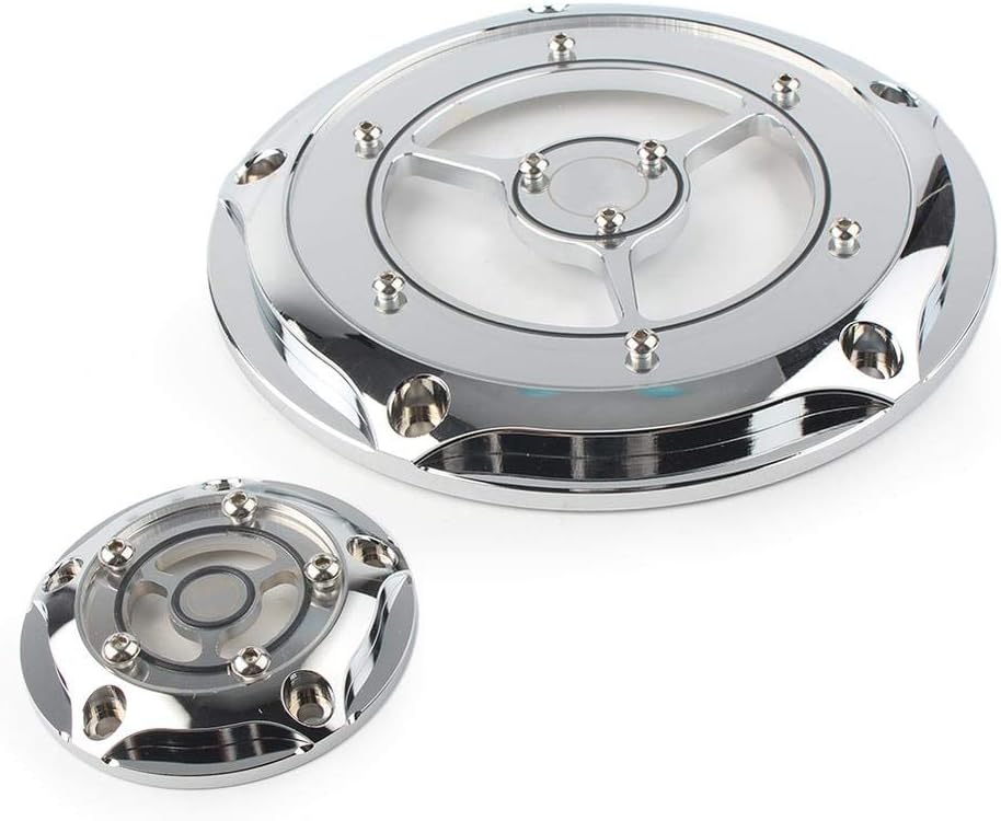 Three T Motorcycle Clear 5-Hole CNC Derby Cover Timing Timer Cover Fit for Harley Road King Electra Glide Softail 1996-2013, Chrome