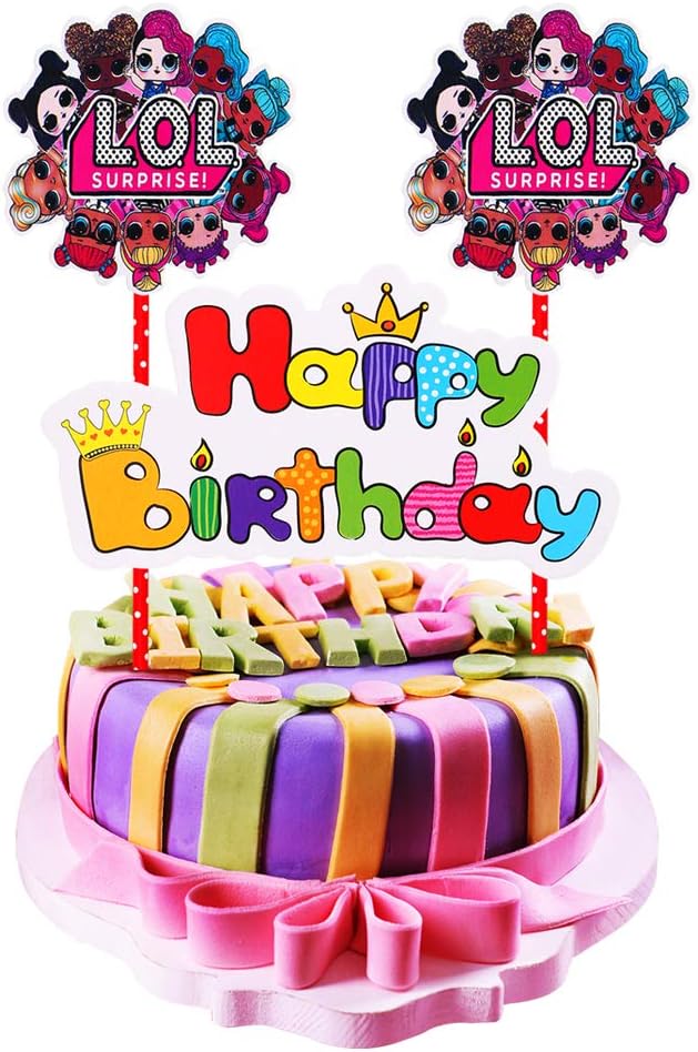 Msltr LOL Cake Topper, Happy Birthday Cake Topper, Red Cake Decorations for Bday Theme Party - Single Side 1 count