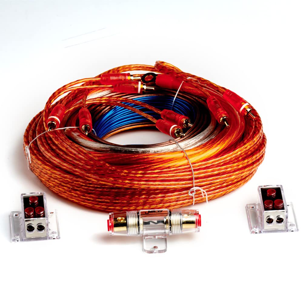 Juice Car Audio JWTRU422D 2500W 4 Gauge Twin Amplifier Wiring Kit, Bluetooth, iPod and Wireless Controls