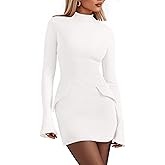 PRETTYGARDEN Womens Short Formal Dresses Fall Long Sleeve Mock Neck Elegant Cocktail Party Club Bodycon Mini Dress