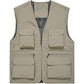 ceauros Men's Utility Fishing Vest Lightweight Outdoor Zip up Travel Work Cargo Vest Jacket with Multi Pockets