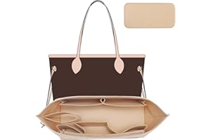 OAikor Tote Bag Organizer Insert with Base Shaper,Felt Purse Organizer Insert Compatible with lv Neverfull MM,C.oach City 33,G.oyard PM and More, Purse Divider for Bags,Beige/L