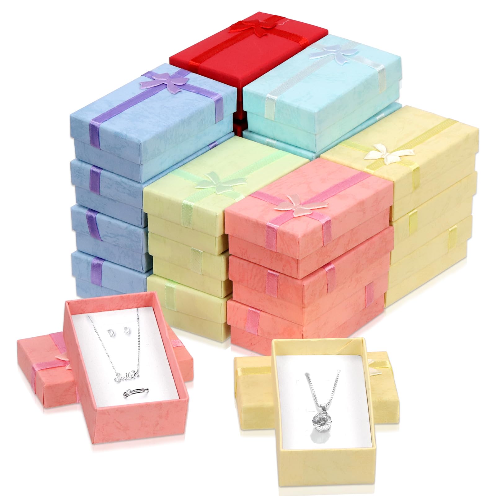 Mardatt 24Pcs Jewelry Gift Boxes Cardboard Jewelry Boxes Small Jewelry Packaging Box Colorful Jewelry Wrap Boxes for Birthdays Anniversaries Weddings(3.1 x 2 x 1.1 inch/ 5 x 8 x 3cm)
