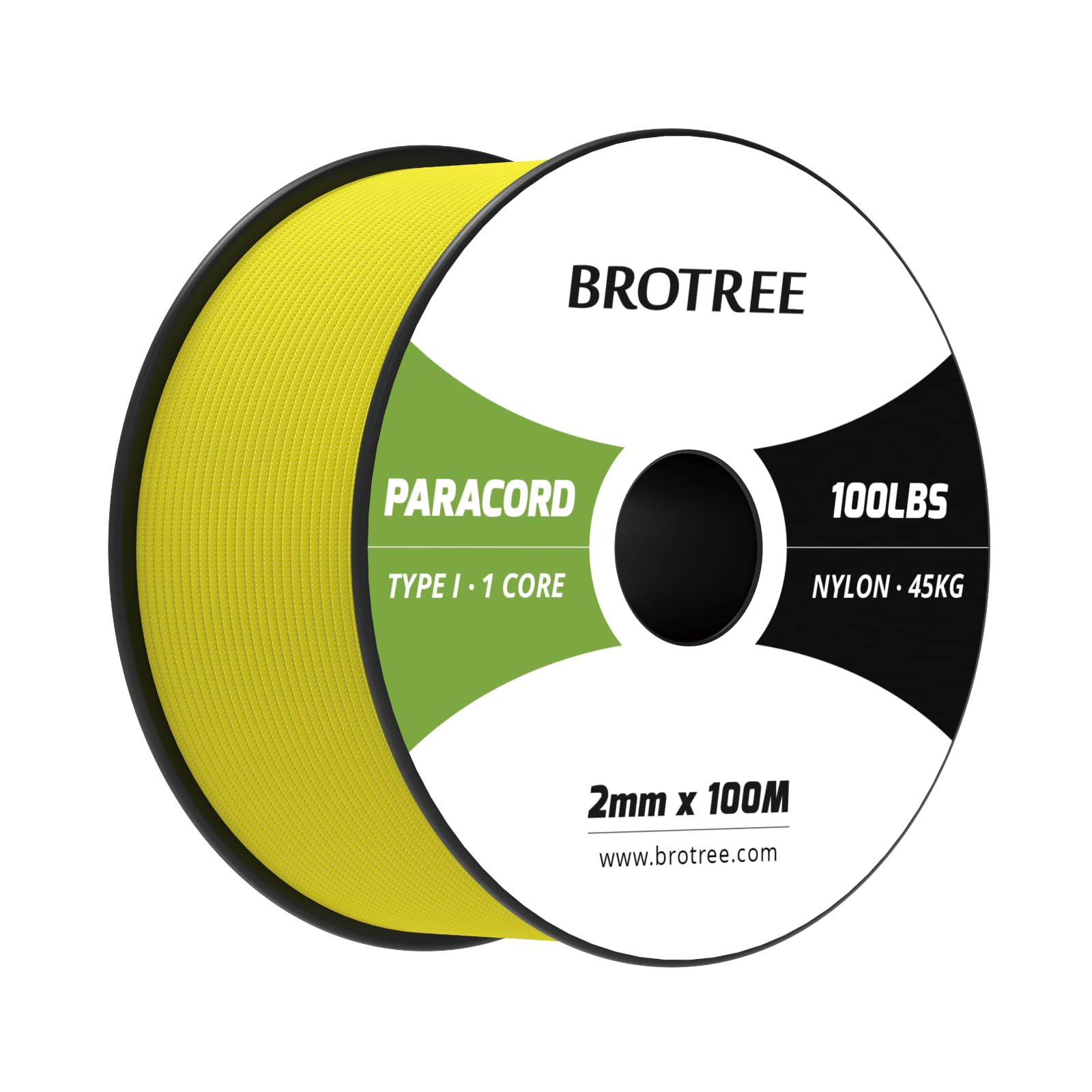 Brotree Paracord 2mm 100M 100% Nylon Rope 1 Strand Parachute Cord for Outdoor, Craft, DIY - 45kg Breaking Load (Neon Yellow)