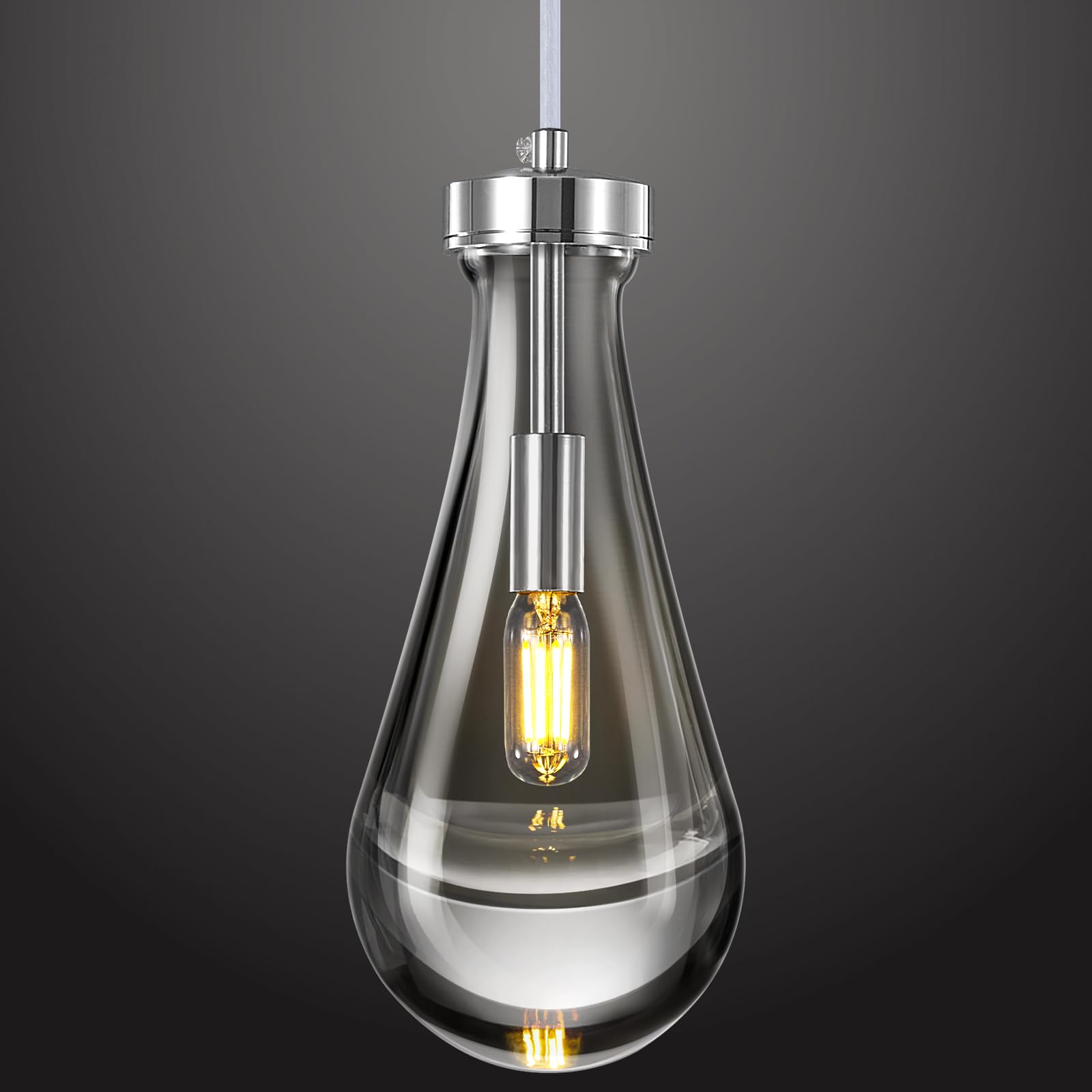 Photo 1 of LIANGMH Raindrop Pendant Lights Kitchen Island Teardrop Chrome Hanging Light Fixtures Clear Solid Glass Pendant Light Modern Chandeliers for Dining Room Porch Corridor Living Room…