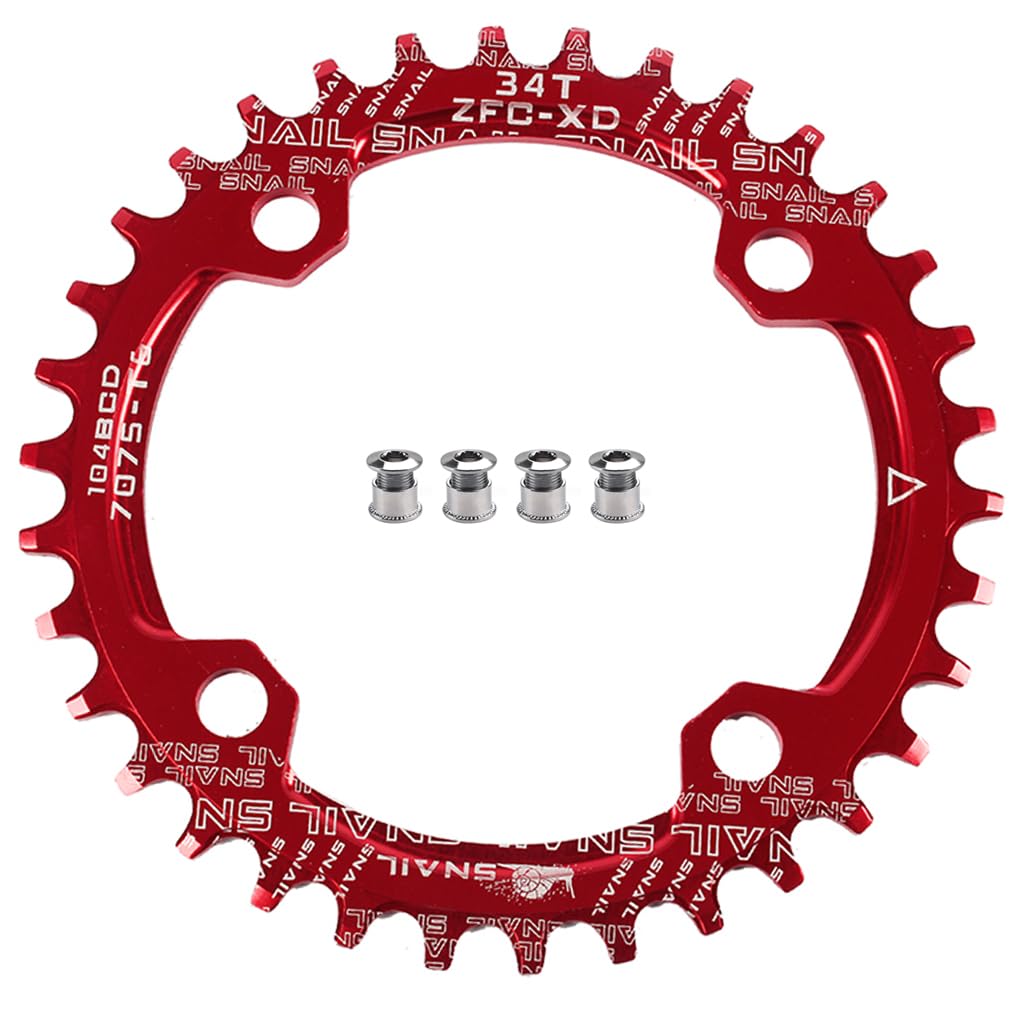 CYSKY Narrow Wide Chainring 34T 104 BCD Bike Single Chainring with 9 10 11 Speed for Road Bike Mountain Bike BMX MTB(Red) (34T)