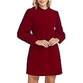 EZAPINE Women Fall Velvet Dress Long Puff Sleeve Button Up Shift Dress Wedding Guest Holiday Party Cocktail Mini Dresses
