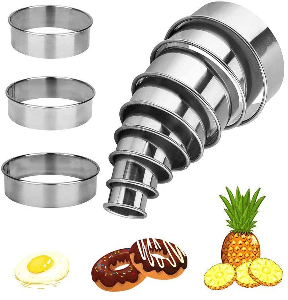 11 Pcs Pastry Cutters Round, XCOZU Round Cookie Cutter Set Biscuit Cutters/Ring Scone Cutter, Stainless Steel Metal Circle Cookie Cutter for Pastry, Donut, Fondant, Baking, DIY Cake