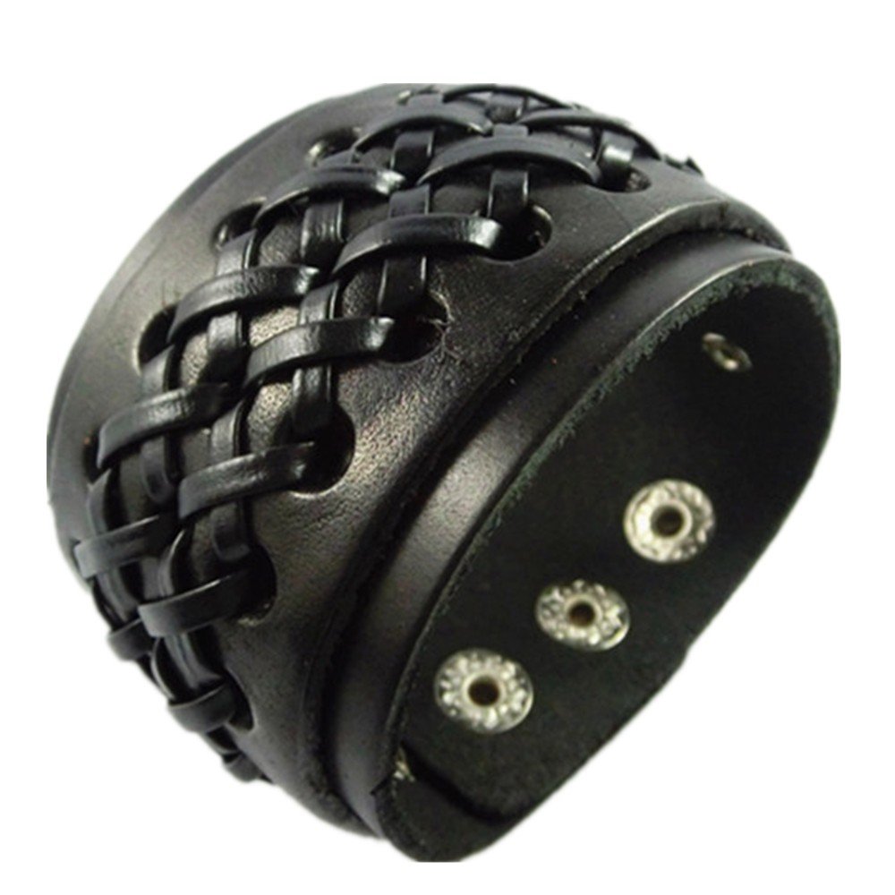 Original Tribe Antique Men's Leather Cuff Bracelet, Leather Wrist Band Wristband Handcrafted Jewelry Sl2440 (Black)
