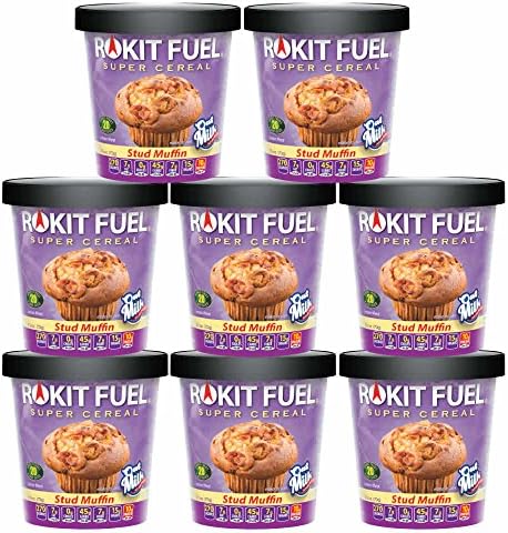 Rokit Fuel Instant Cereal Cup - Quantity 8 - Stud Muffin Flavor - All Natural, Vegan / Vegetarian, GMO Free - Hot or Cold - Microwavable Breakfast Oatmeal