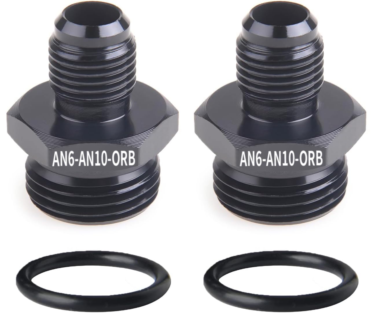 Photo 1 of ZHSYMX 6AN Flare to 10AN ORB Male O-ring Boss Fuel Pump Rail Adapter Fitting Aluminum Black 2PCS